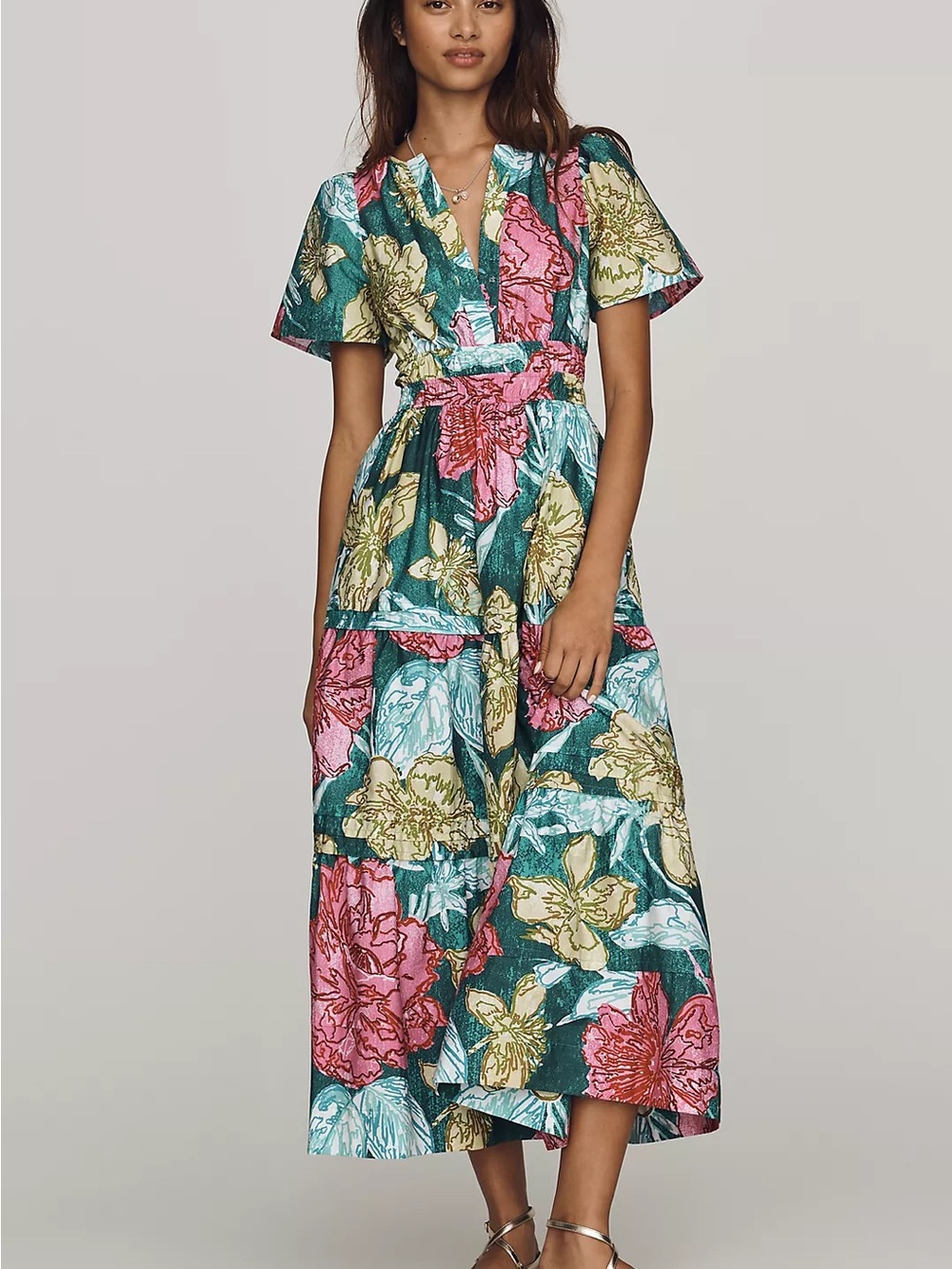 NWT Anthropologie Somerset Maxi Dress XXSP Petite Floral Tiered Smocked Pockets